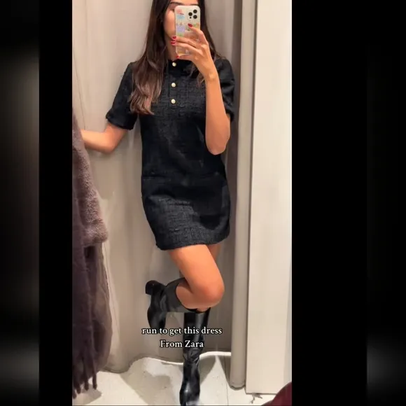 Zara tweed textured weave dress Black Size S