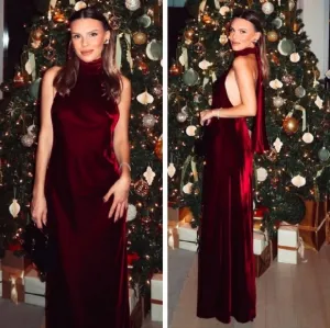 ZARA VELVET LONG HALTER DRESS SIZE M