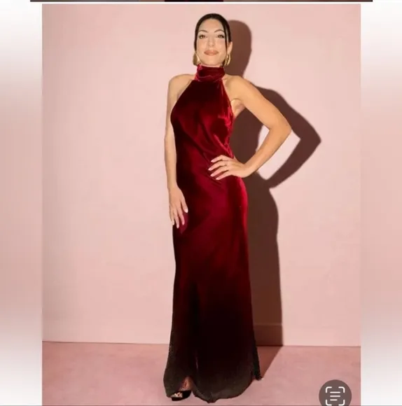 ZARA VELVET LONG HALTER DRESS SIZE M