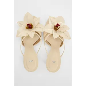 ZARA WOMAN HIGH-HEEL SANDALS WITH FLORAL DETAIL SHOES ECRU WHITE SIZE 9 1345/310