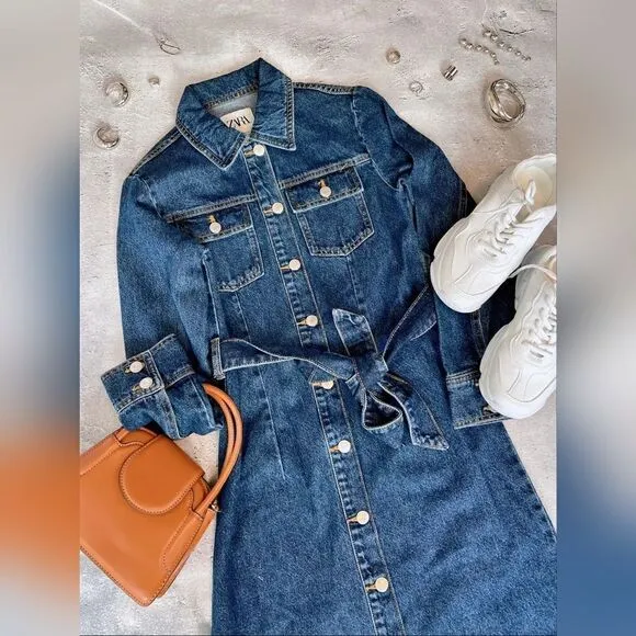ZARA DENIM MIDI DRESS