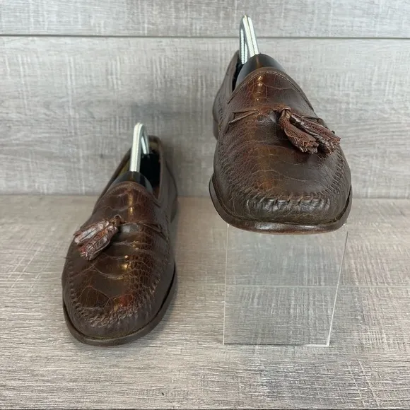 Zelli sz 9.5 brown leather reptile tassel loafers